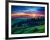 Green Hills Glowing by Warm Sunlight at Twilight. Dramatic Scene. Colorful Sky, Red Clouds. Carpath-Leonid Tit-Framed Photographic Print