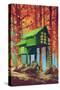 Green Houses in Autumn Forest,Illustration Painting-Tithi Luadthong-Stretched Canvas