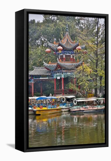 Green Lake Park and its Many Colorful Buildings, Kunming China-Darrell Gulin-Framed Stretched Canvas