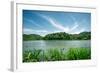 Green Landscape with Lake and Lush Hills in Hangzhou, Zhejiang, China-Andreas Brandl-Framed Photographic Print