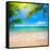 Green Leaves of Palm Tree and Tropical Beach-Aleksandr Ozerov-Framed Stretched Canvas