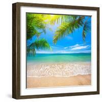 Green Leaves of Palm Tree and Tropical Beach-Aleksandr Ozerov-Framed Photographic Print