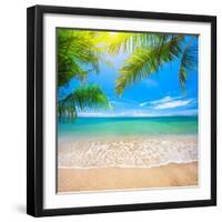 Green Leaves of Palm Tree and Tropical Beach-Aleksandr Ozerov-Framed Photographic Print