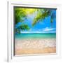 Green Leaves of Palm Tree and Tropical Beach-Aleksandr Ozerov-Framed Photographic Print