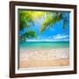 Green Leaves of Palm Tree and Tropical Beach-Aleksandr Ozerov-Framed Premium Photographic Print