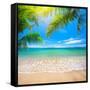 Green Leaves of Palm Tree and Tropical Beach-Aleksandr Ozerov-Framed Stretched Canvas