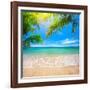 Green Leaves of Palm Tree and Tropical Beach-Aleksandr Ozerov-Framed Photographic Print