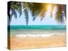 Green Leaves of Palm Tree and Tropical Beach-Aleksandr Ozerov-Stretched Canvas