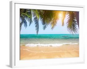 Green Leaves of Palm Tree and Tropical Beach-Aleksandr Ozerov-Framed Photographic Print