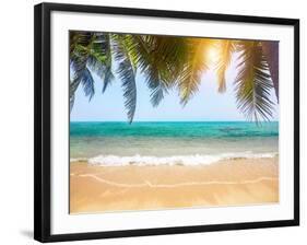 Green Leaves of Palm Tree and Tropical Beach-Aleksandr Ozerov-Framed Photographic Print