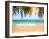 Green Leaves of Palm Tree and Tropical Beach-Aleksandr Ozerov-Framed Photographic Print