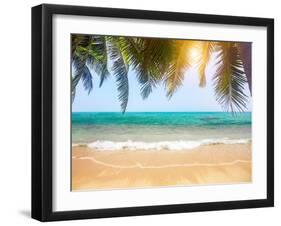 Green Leaves of Palm Tree and Tropical Beach-Aleksandr Ozerov-Framed Photographic Print