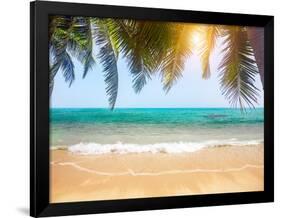 Green Leaves of Palm Tree and Tropical Beach-Aleksandr Ozerov-Framed Photographic Print