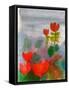 Green Life. Nature. Flowers. Red Tulips. Hand Drawn Landscape. Dark Sky. Rainy Day. Art. Summer Gar-Diana Lapshina-Framed Stretched Canvas
