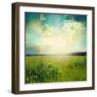 Green Meadow Under Blue Sky With Clouds-Volokhatiuk-Framed Art Print