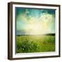 Green Meadow Under Blue Sky With Clouds-Volokhatiuk-Framed Art Print