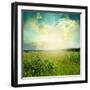 Green Meadow Under Blue Sky With Clouds-Volokhatiuk-Framed Art Print