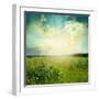 Green Meadow Under Blue Sky With Clouds-Volokhatiuk-Framed Art Print