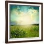 Green Meadow Under Blue Sky With Clouds-Volokhatiuk-Framed Premium Giclee Print