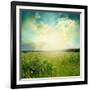 Green Meadow Under Blue Sky With Clouds-Volokhatiuk-Framed Premium Giclee Print