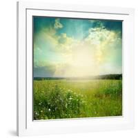 Green Meadow Under Blue Sky With Clouds-Volokhatiuk-Framed Art Print