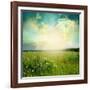 Green Meadow Under Blue Sky With Clouds-Volokhatiuk-Framed Art Print