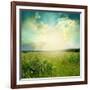 Green Meadow Under Blue Sky With Clouds-Volokhatiuk-Framed Art Print