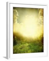 Green Meadow under Blue Sky with Clouds-Volokhatiuk-Framed Art Print