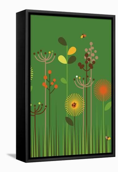Green Meadow-Dicky Bird-Framed Stretched Canvas