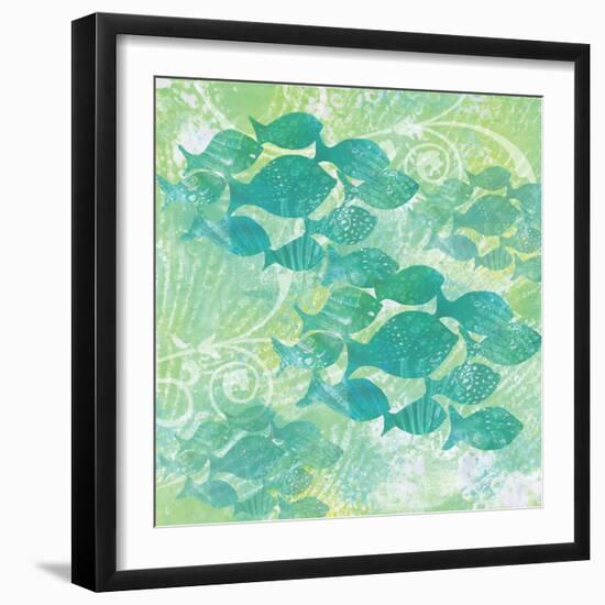 Green Ocean Teal School of Fish-Bee Sturgis-Framed Art Print