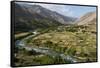 Green of irrigated fields contrast with arid hills, farmers ingenuity in dry landscape, Afghanistan-Alex Treadway-Framed Stretched Canvas