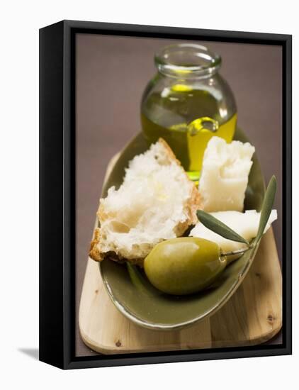 Green Olive, White Bread, Parmesan and Olive Oil-null-Framed Stretched Canvas