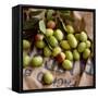 Green Olives on Burlap-George Seper-Framed Stretched Canvas