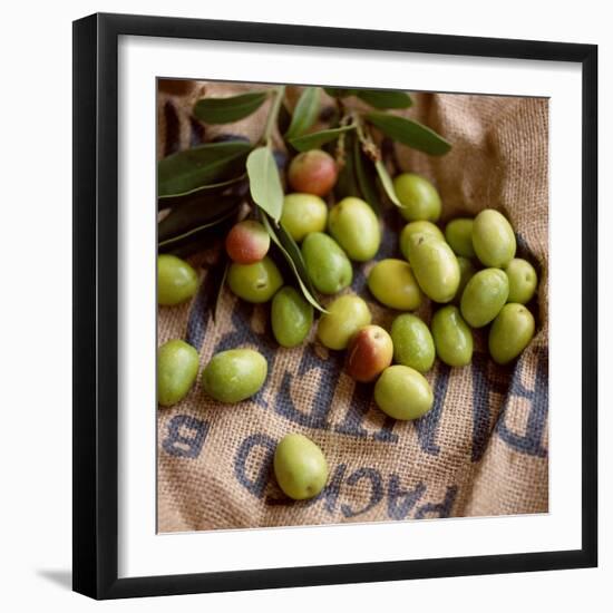 Green Olives on Burlap-George Seper-Framed Photographic Print