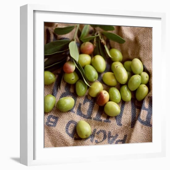 Green Olives on Burlap-George Seper-Framed Photographic Print