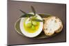 Green Olives on Twig in Bowl of Olive Oil, White Bread-Foodcollection-Mounted Photographic Print