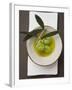 Green Olives on Twig in Bowl of Olive Oil-null-Framed Photographic Print