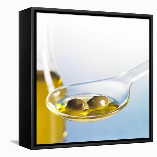 Green Olives with Oil on Spoon-Brigitte Wegner-Framed Stretched Canvas