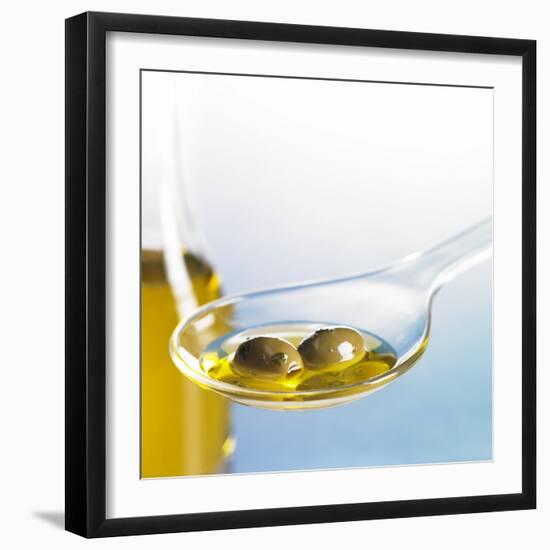 Green Olives with Oil on Spoon-Brigitte Wegner-Framed Photographic Print