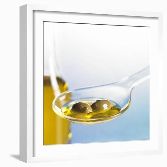 Green Olives with Oil on Spoon-Brigitte Wegner-Framed Photographic Print