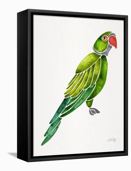 Green Perched Parrot-Cat Coquillette-Framed Stretched Canvas