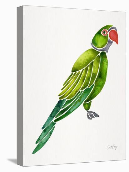 Green Perched Parrot-Cat Coquillette-Stretched Canvas