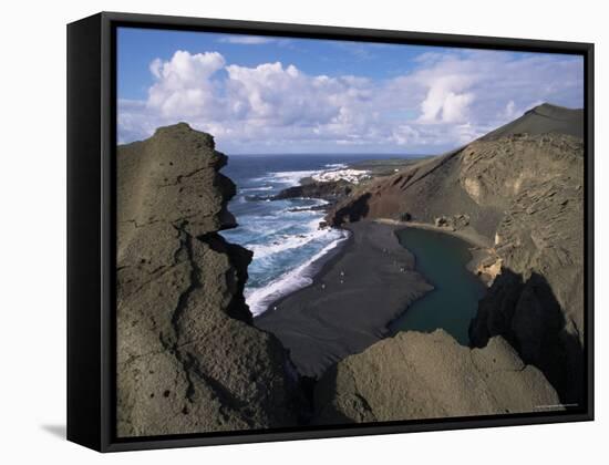 Green Pool, Lava Mountains, El Golfo, Lanzarote, Canary Islands, Spain, Atlantic-D H Webster-Framed Stretched Canvas