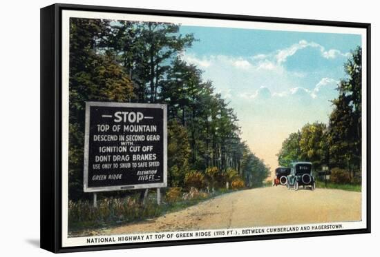 Green Ridge, Maryland - National Road at Summit Scene-Lantern Press-Framed Stretched Canvas