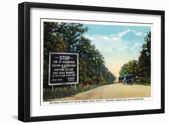 Green Ridge, Maryland - National Road at Summit Scene-Lantern Press-Framed Art Print