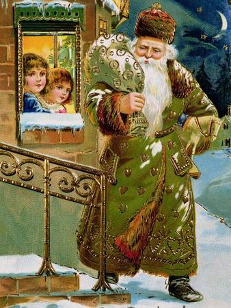 Green Robed Santa Claus German Card C.1900