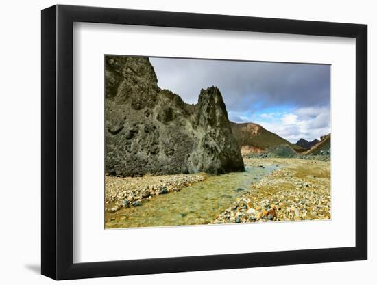 Green Rock and Creek in the Gorge. National Park Landmannalaugar in Iceland-kavram-Framed Photographic Print