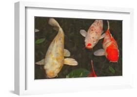 Green Rock Japanese Koi I-erichan-Framed Giclee Print