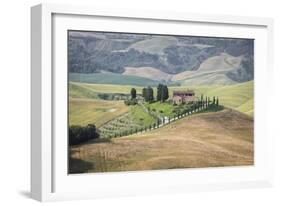 Green rolling hills and farm houses of Crete Senesi (Senese Clays), Province of Siena, Tuscany, Ita-Roberto Moiola-Framed Photographic Print