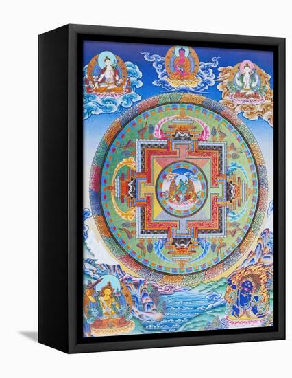 Green Tara Mandala depicting the maternal protector from all dangers in the ocean of existence-Nepalese School-Framed Stretched Canvas